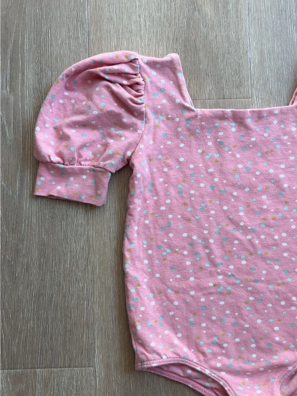 Remie Girl Pink Puff Sleeve Polka Dot Leotard - Size 8